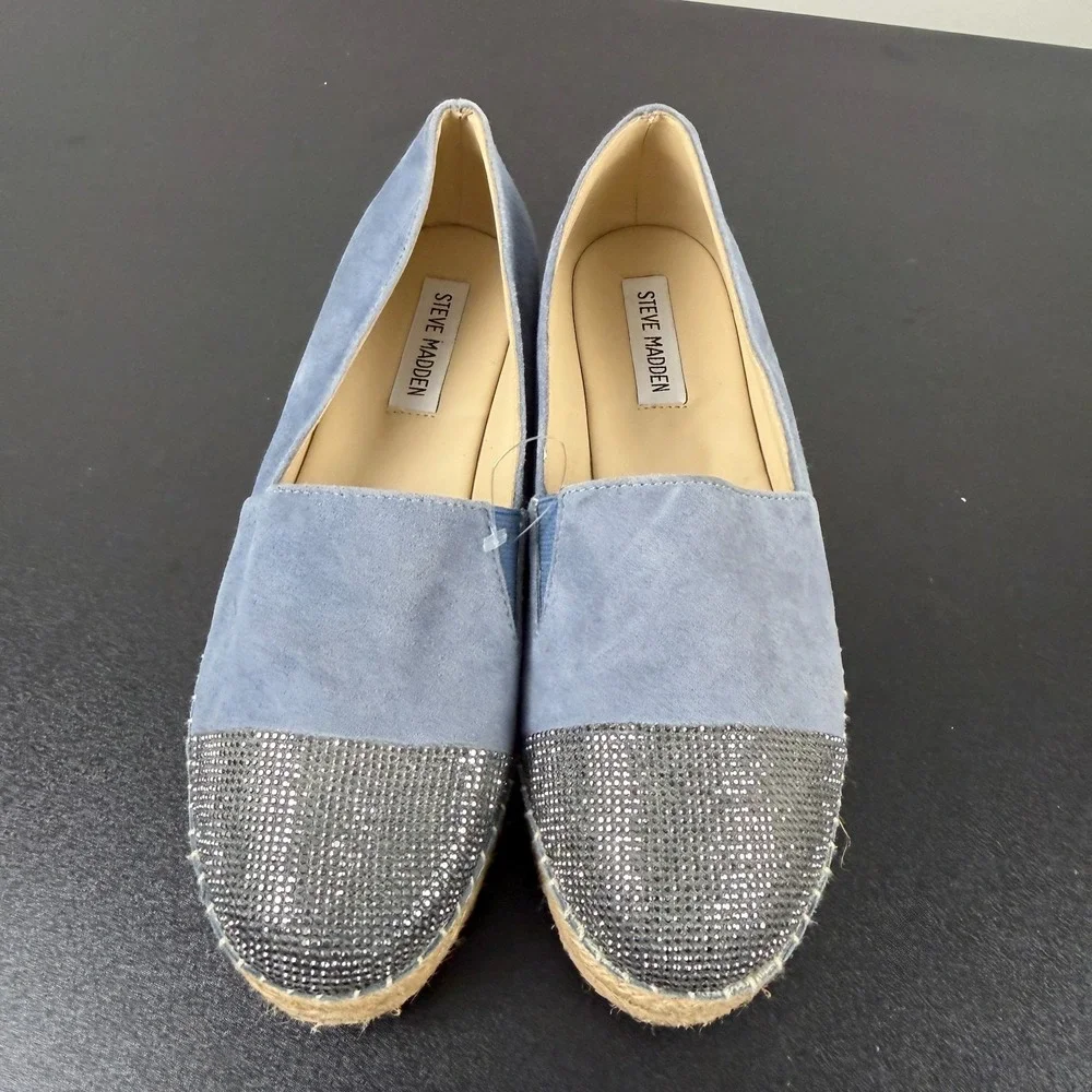 Steve Madden Pulse Espadrille Shoes Women's 8.5B Blue Rhinestone Slip On Casual